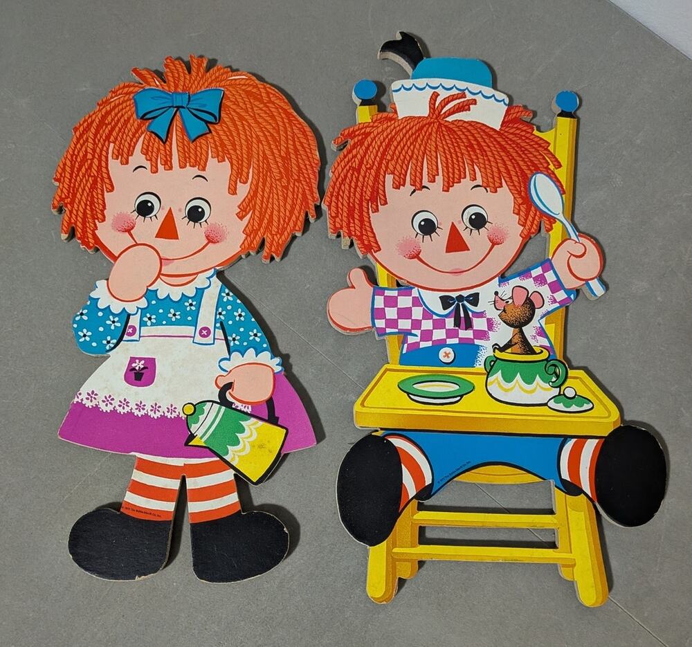 Vtg 1972 Raggedy Ann & Andy Wall Hangings Set MCM 70s Kitsch Nursery Decor Set